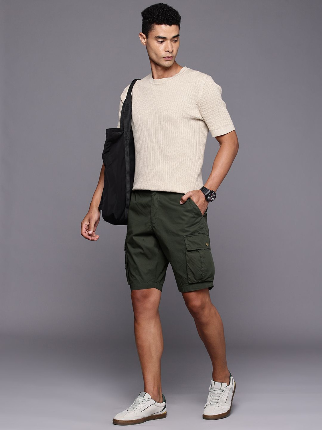 Image of Orizzy Solid Men Dark Green Cargo Shorts