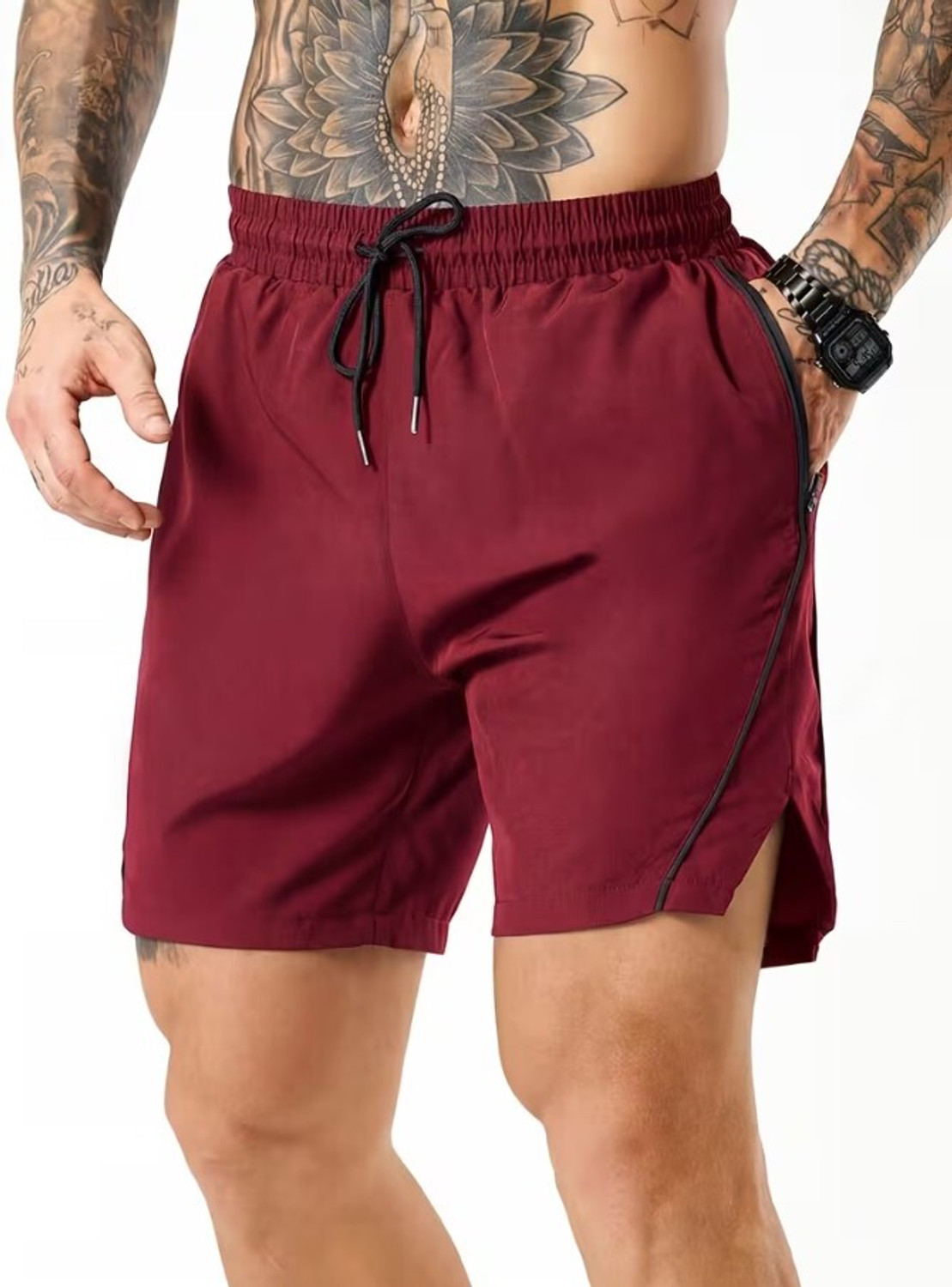 Image of coastal clothier Printed Men Black, Maroon Gym Shorts, Running Shorts, Sports Shorts