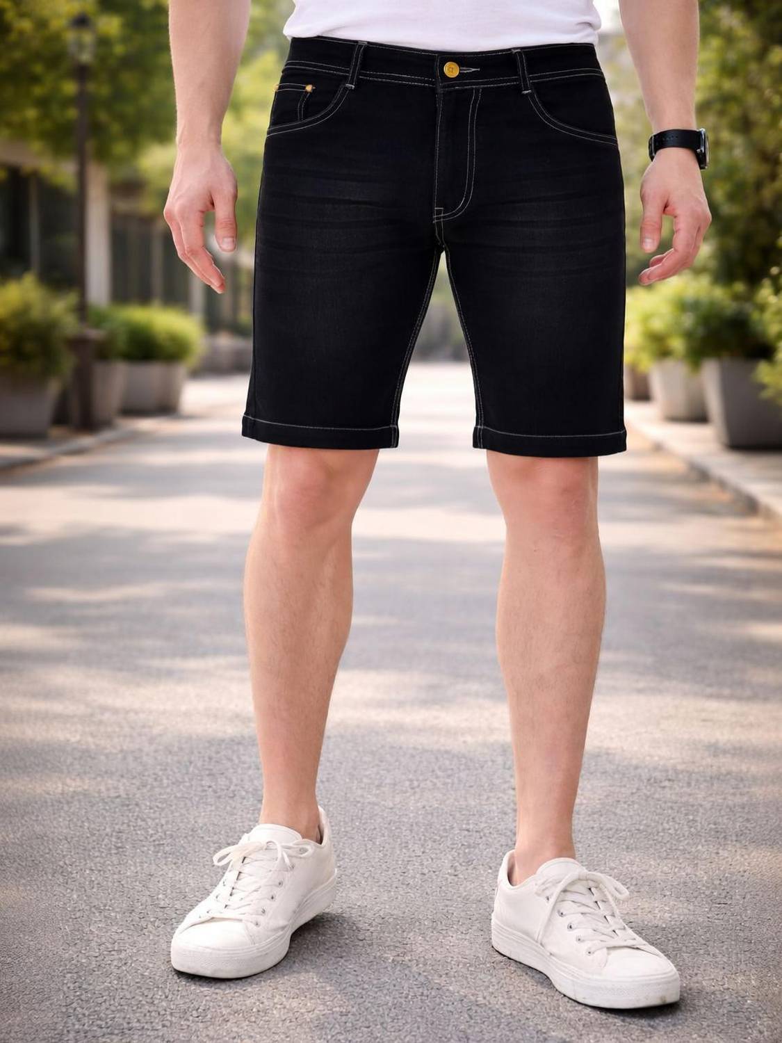 BREXX Solid Men Denim Black Denim Shorts