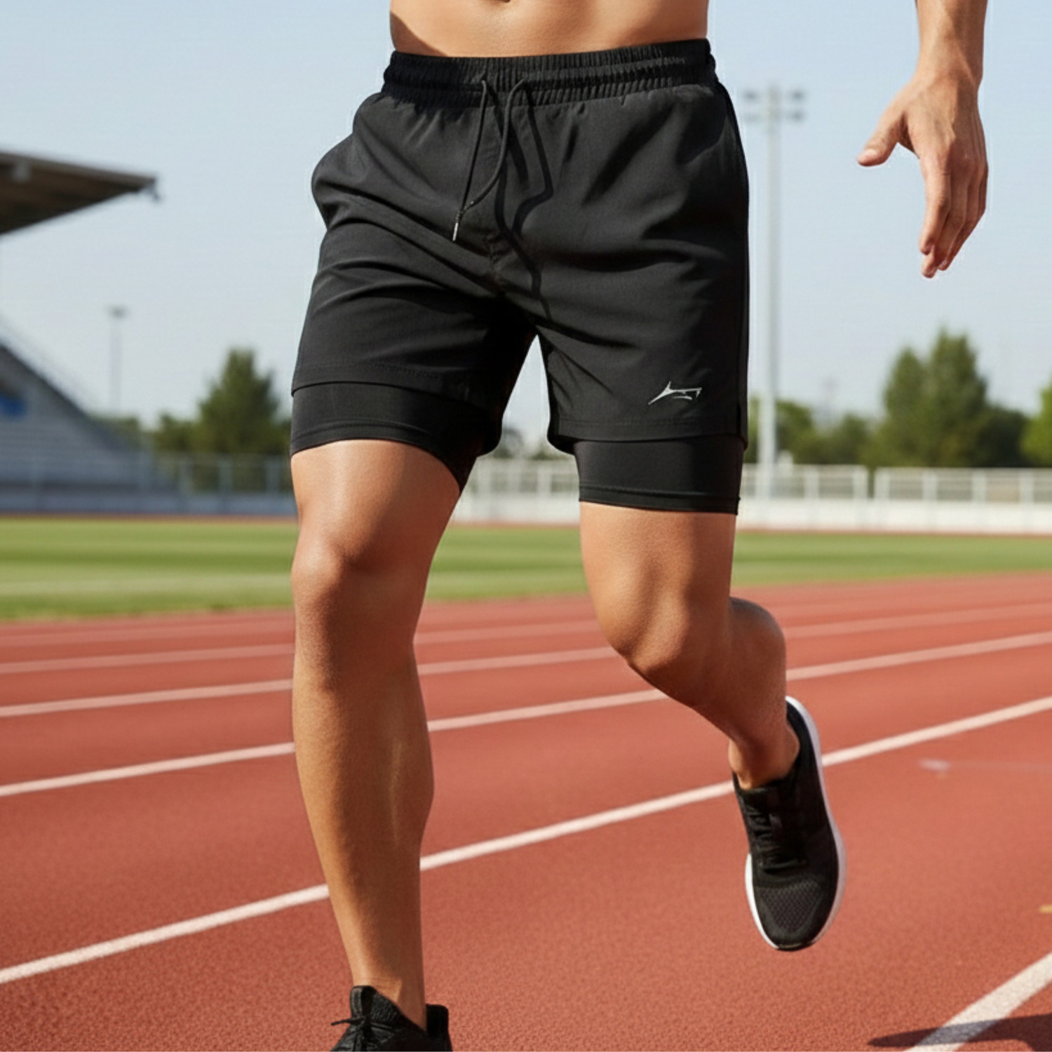 Image of Prosharx Color Block Men Black Sports Shorts, Gym Shorts, Compression Shorts