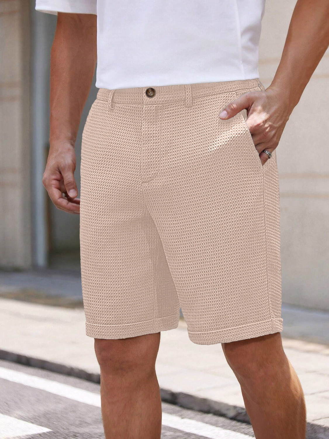 Image of Leriya Fashion Solid Men Beige Denim Shorts