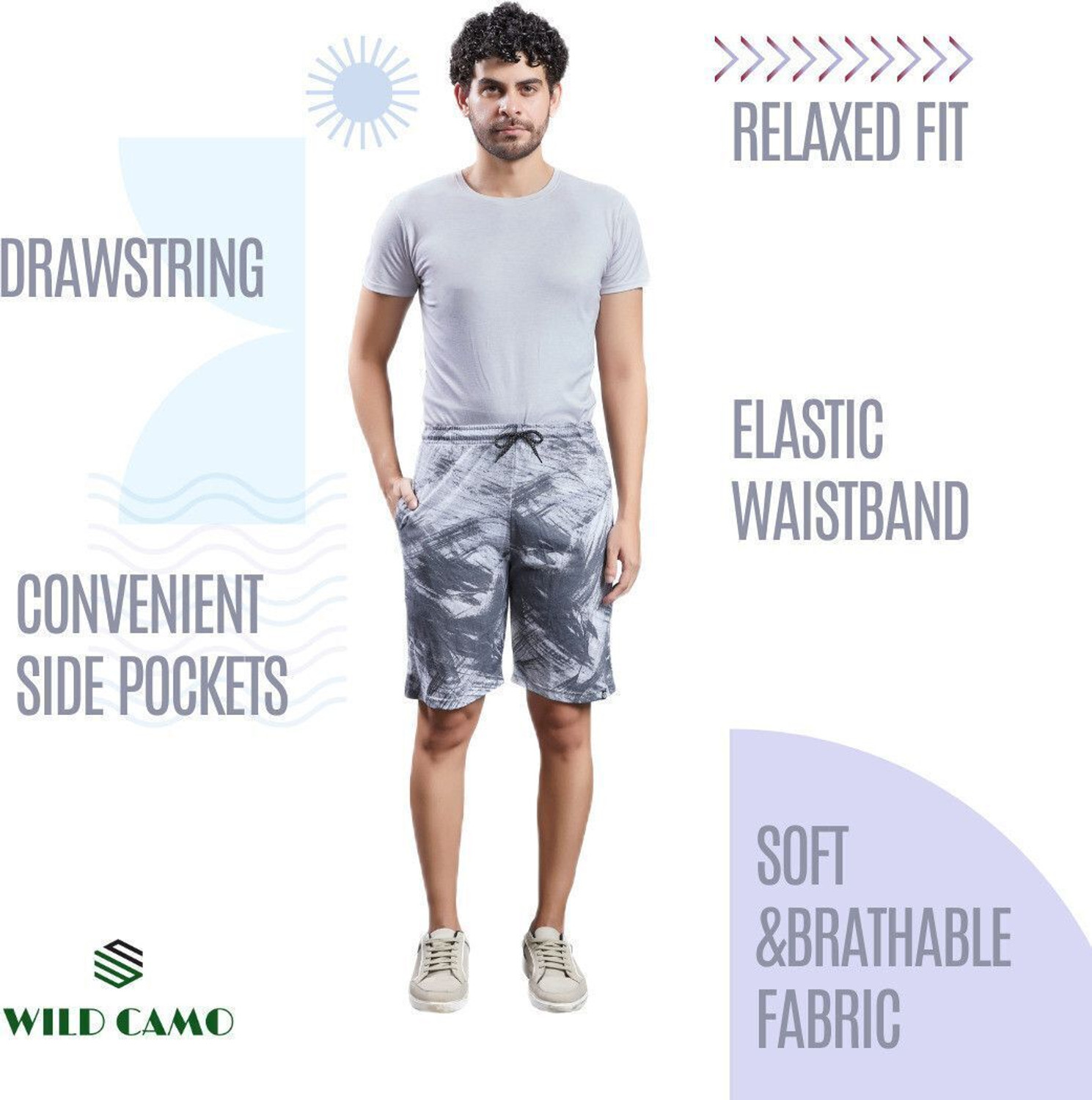 Image of WILD CAMO Printed Men Multicolor Bermuda Shorts, Regular Shorts, Casual Shorts, Gym Shorts, Night Shorts, Running Shorts