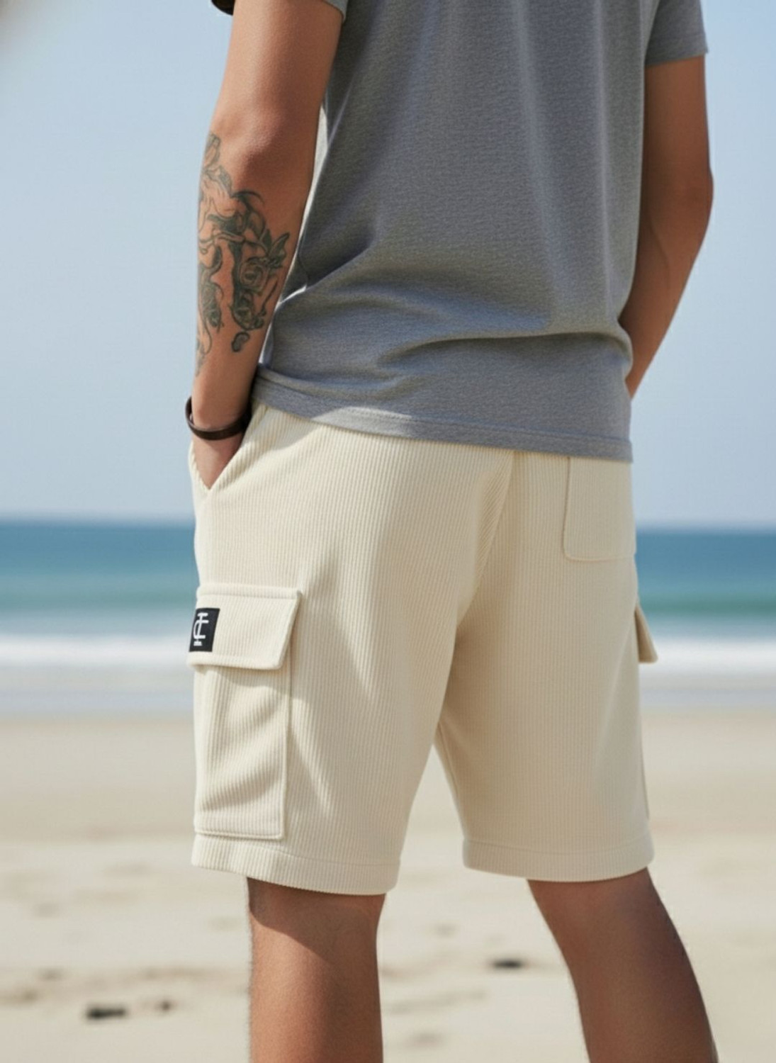 Image of INDICLUB Self Design Men Beige Cargo Shorts