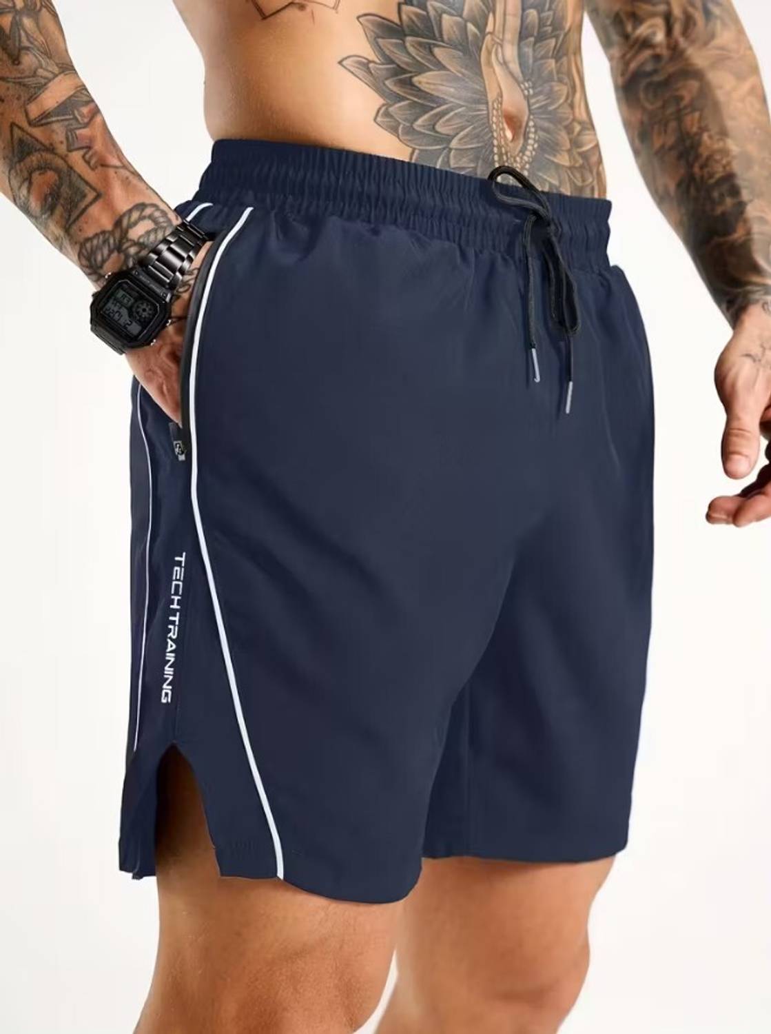 beatlain Solid Men Dark Blue Gym Shorts