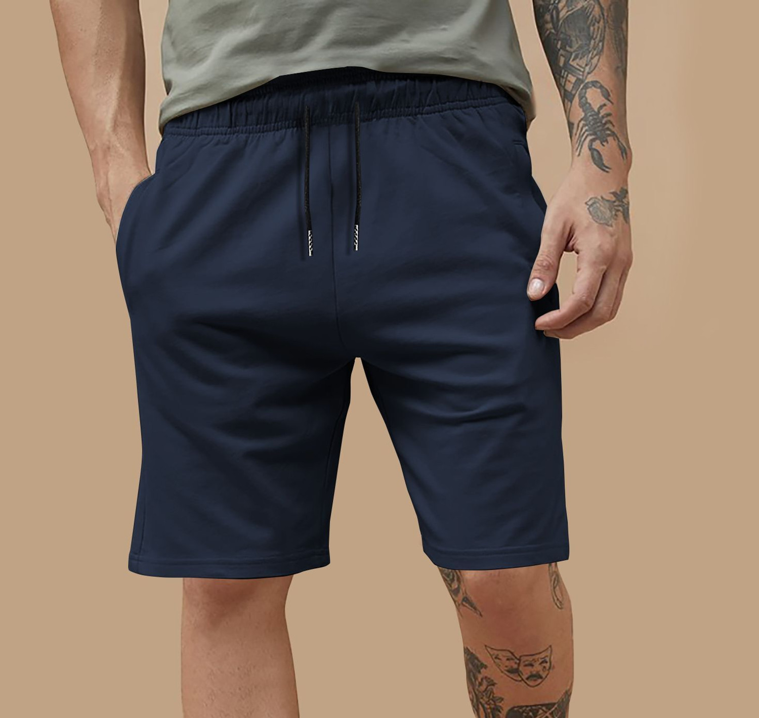 Image of Little brothers Solid Men Dark Blue Regular Shorts