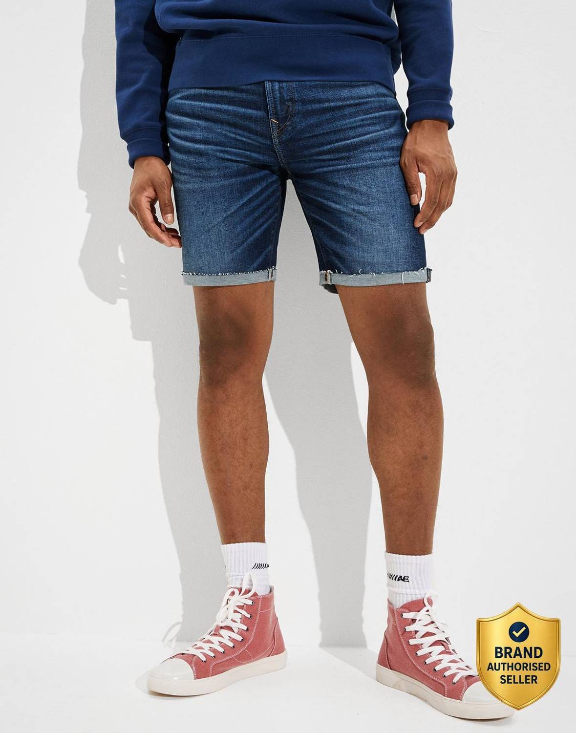 American Eagle Outfitters Solid Men Blue Denim Shorts