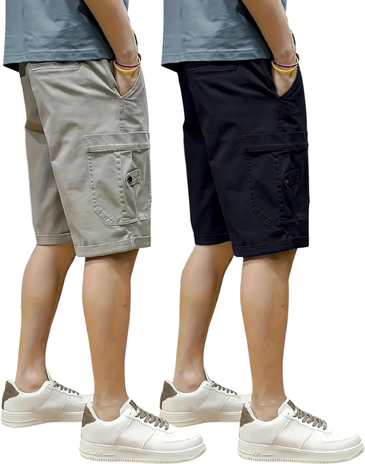 Image of ZARTHA Solid Men Grey, Dark Blue Cargo Shorts