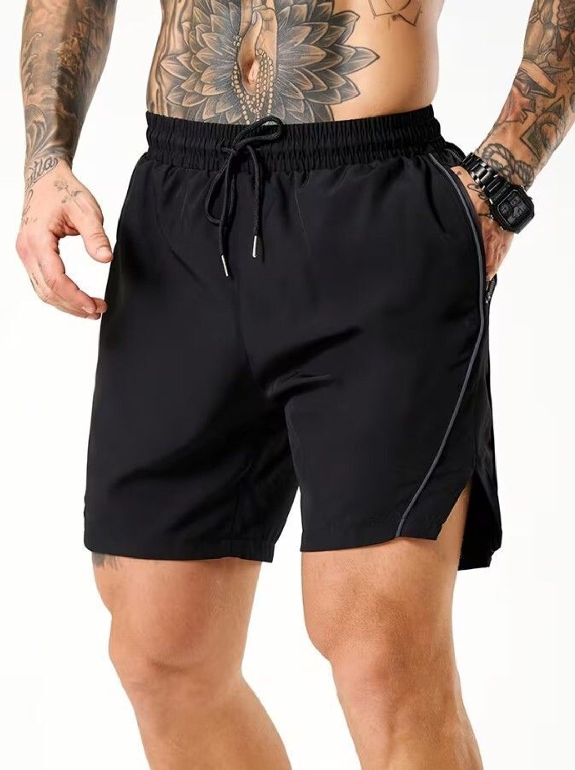 Image of coastal clothier Striped Men Black Gym Shorts