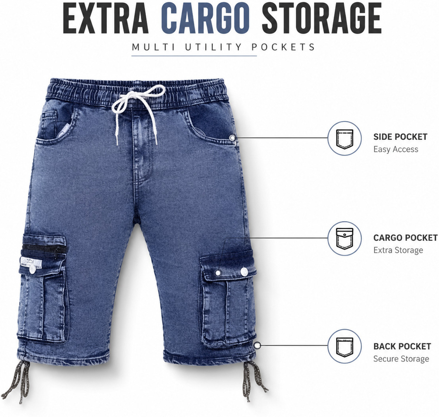 Image of QFA Dyed /Washed Men Denim Light Blue Cargo Shorts