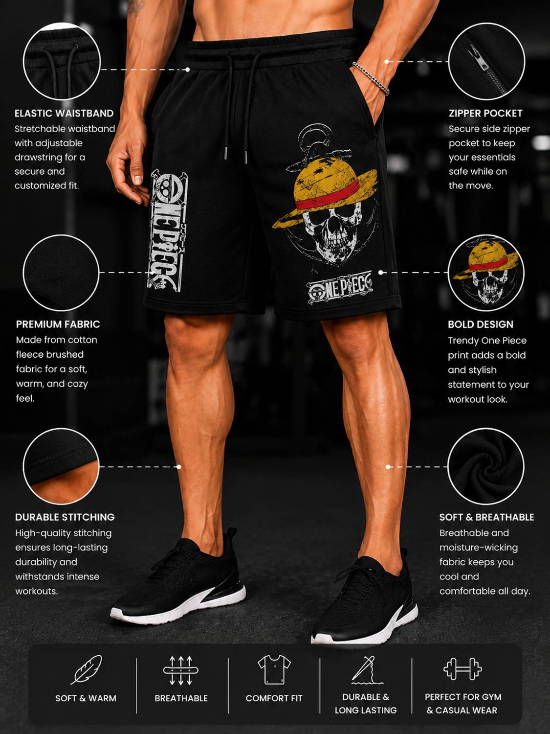 TENRUN Men Black Basic Shorts - Image 2