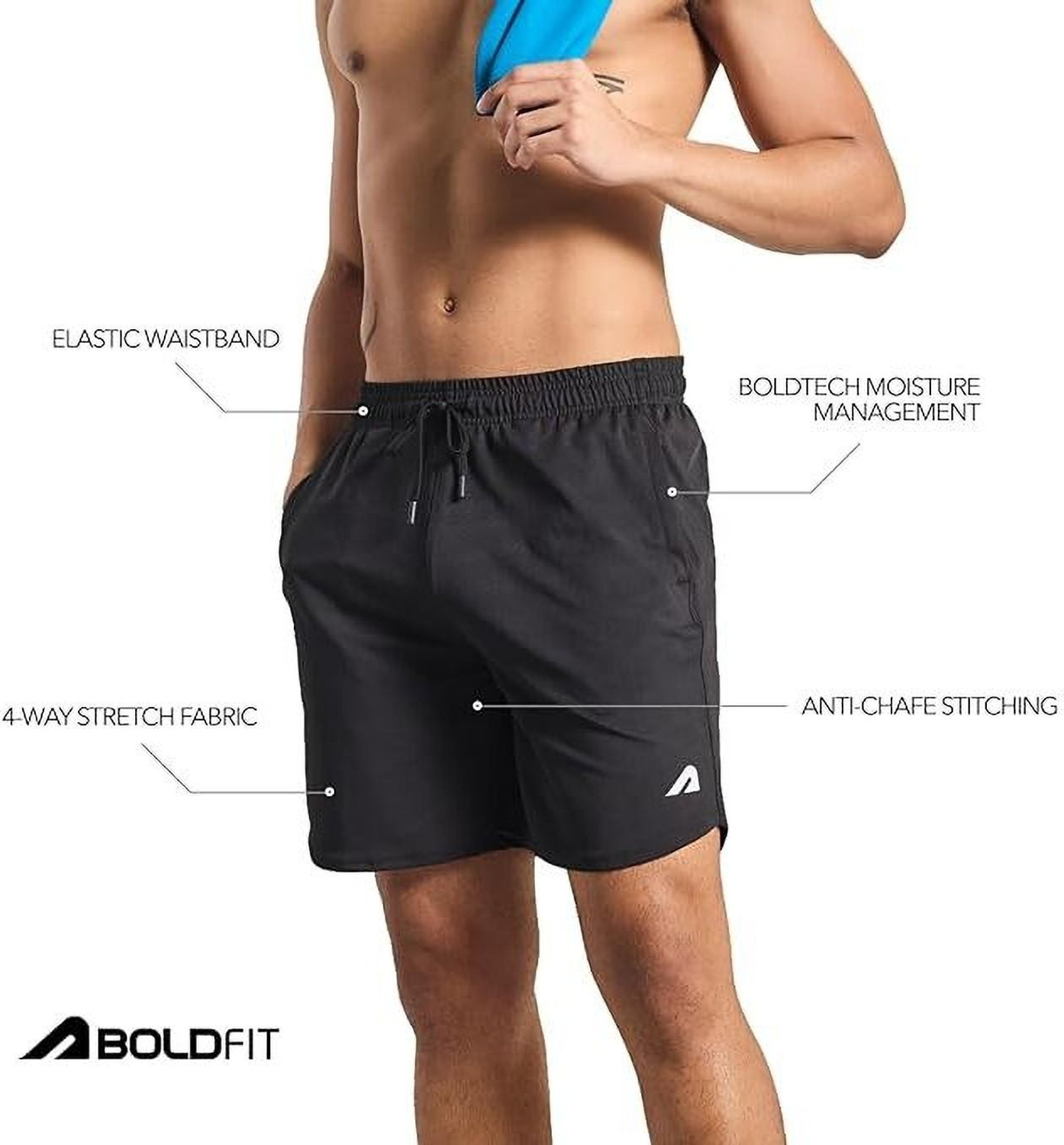 Image of BOLDFIT Solid Men Black Gym Shorts