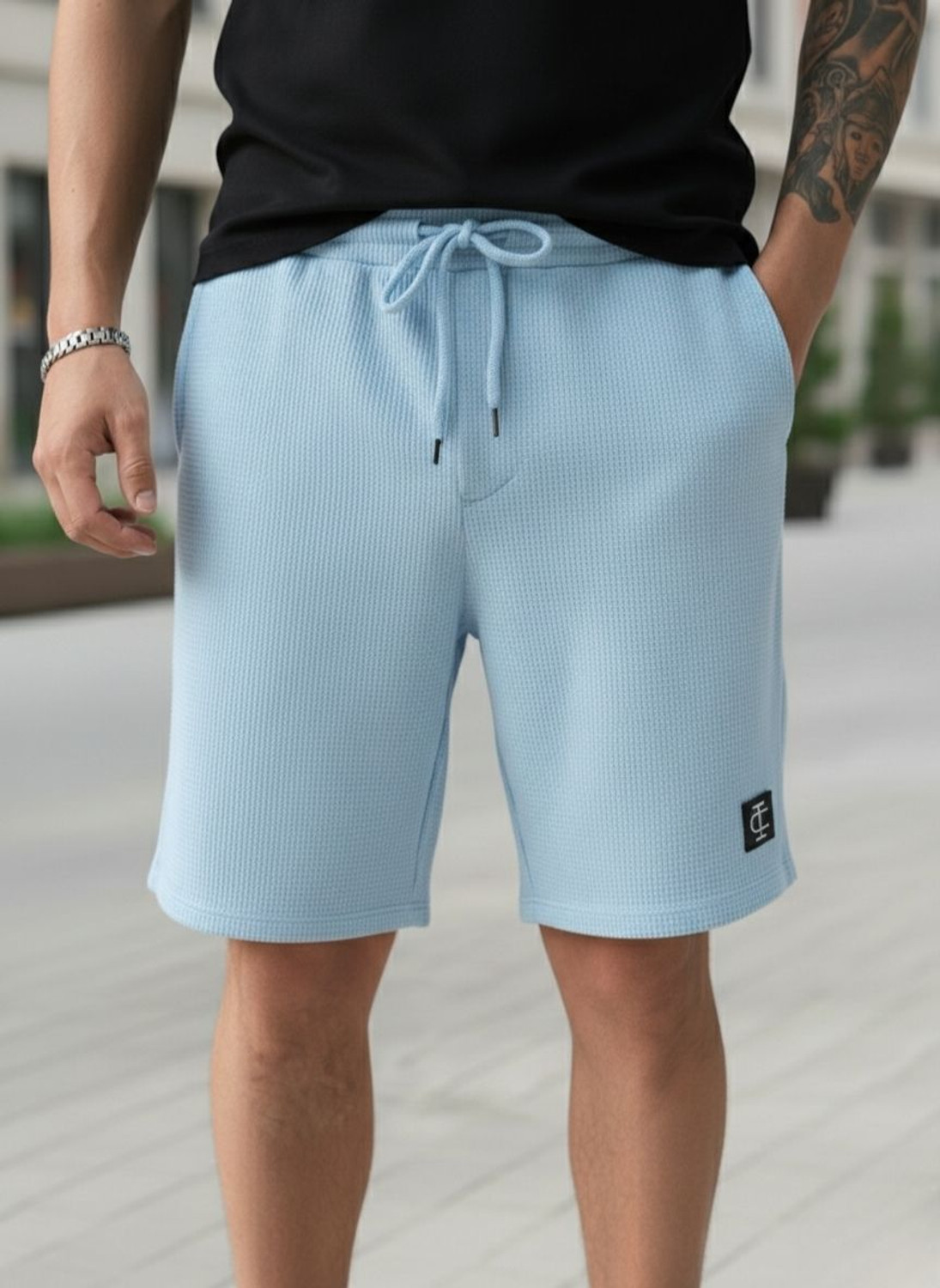 Image of INDICLUB Self Design Men Brown, Light Blue Casual Shorts