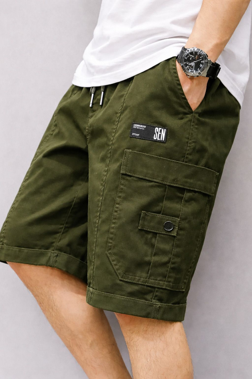 Image of Glam Elegance Solid Men Green Cargo Shorts