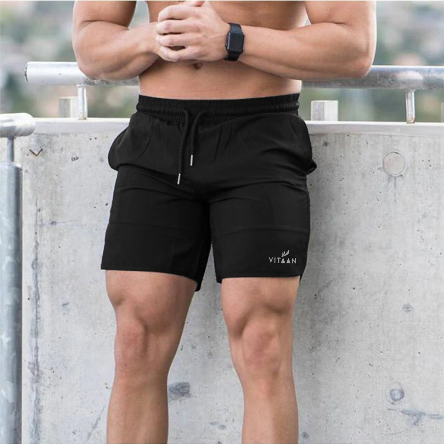 Image of Vitaan Printed Men Black Sports Shorts