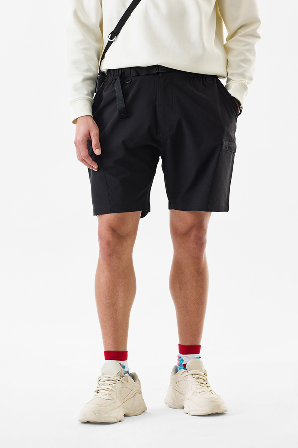 Image of Snitch Self Design Men Denim Black Denim Shorts