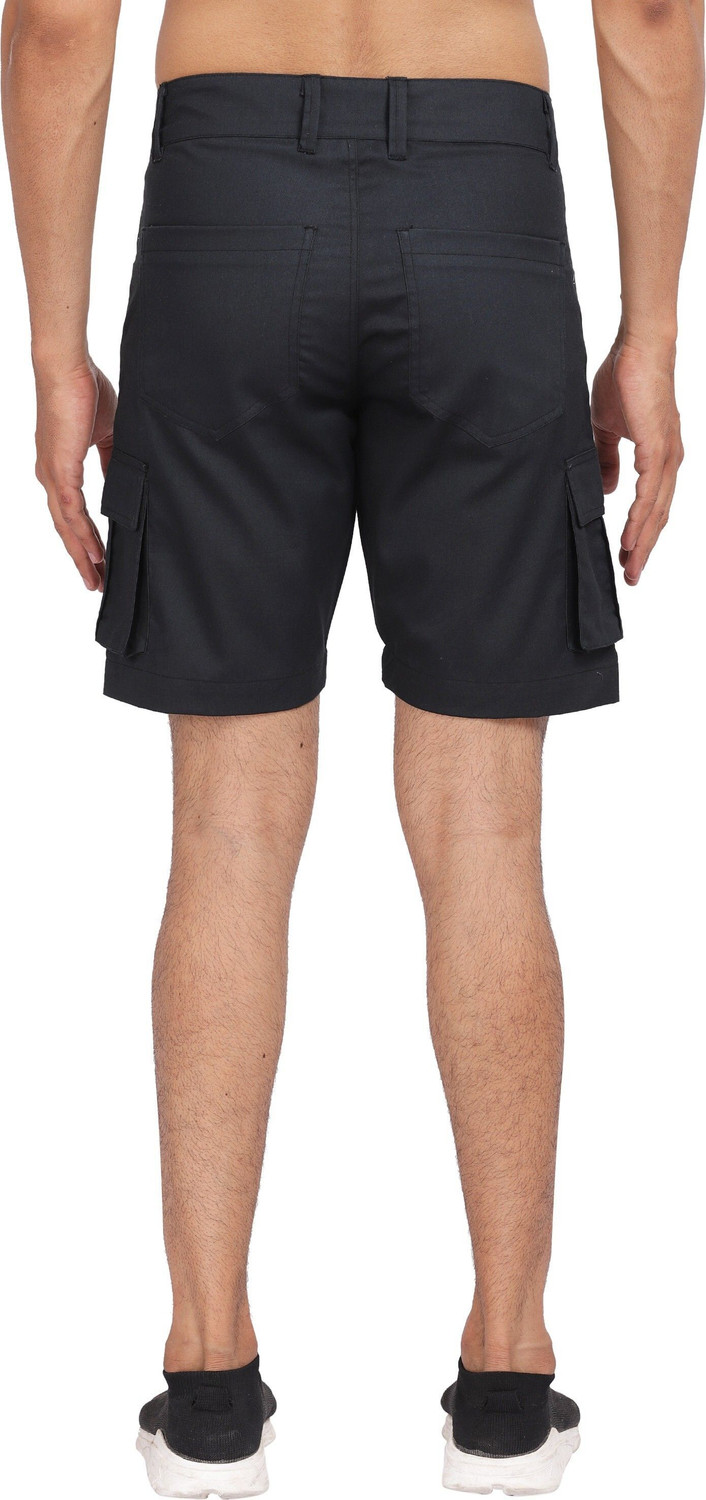 Image of CLOTHINK India Solid Men Black Cargo Shorts