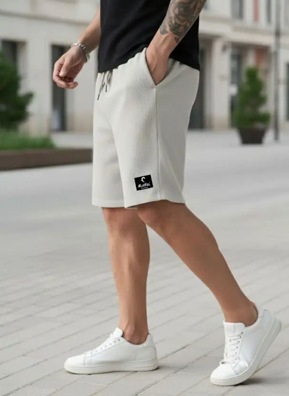 Image of Flicfol Self Design Men White Regular Shorts