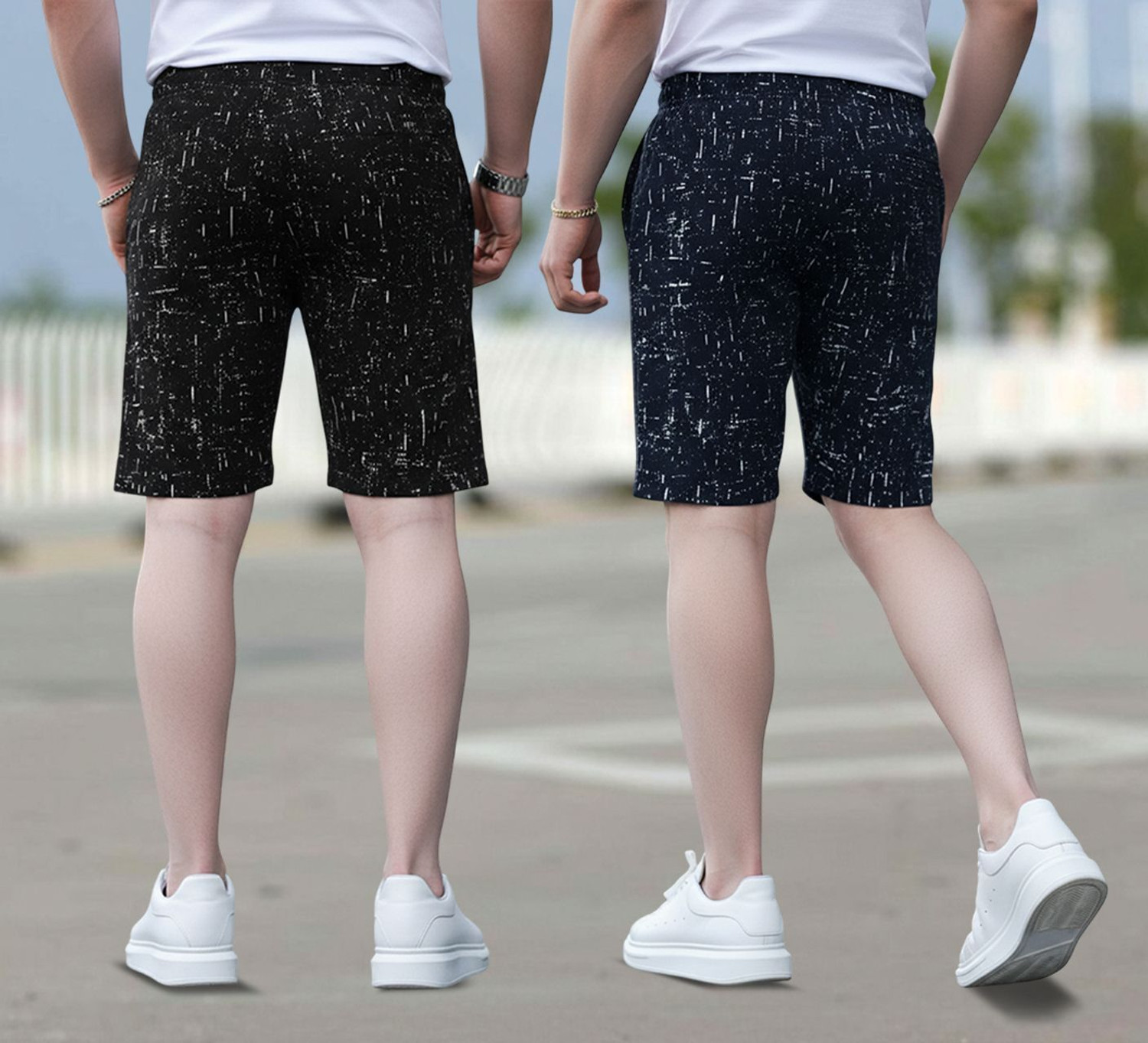 Image of FEEL TRACK Printed Men Black, Dark Blue Regular Shorts