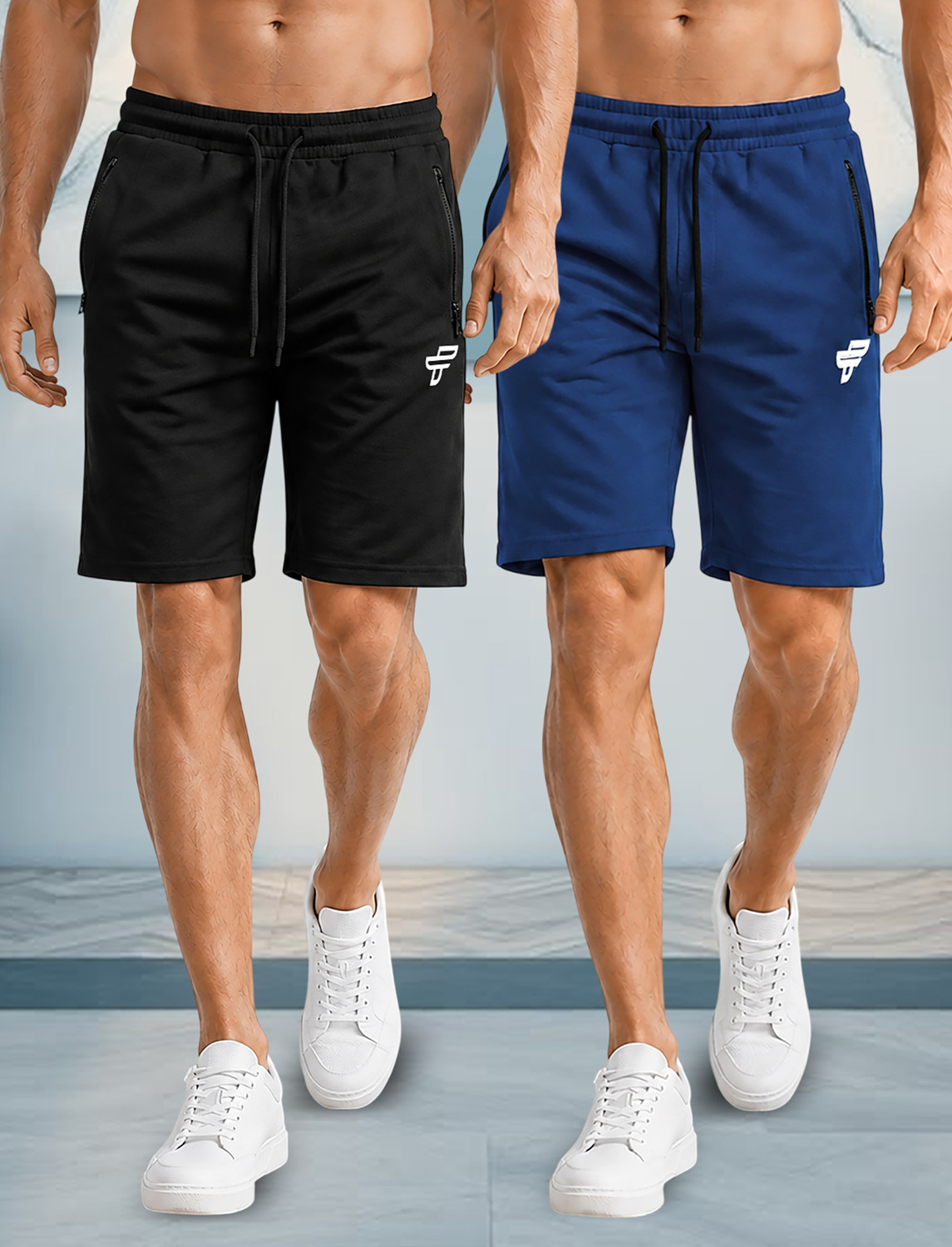 Image of FEEL TRACK Solid Men Black, Blue Regular Shorts