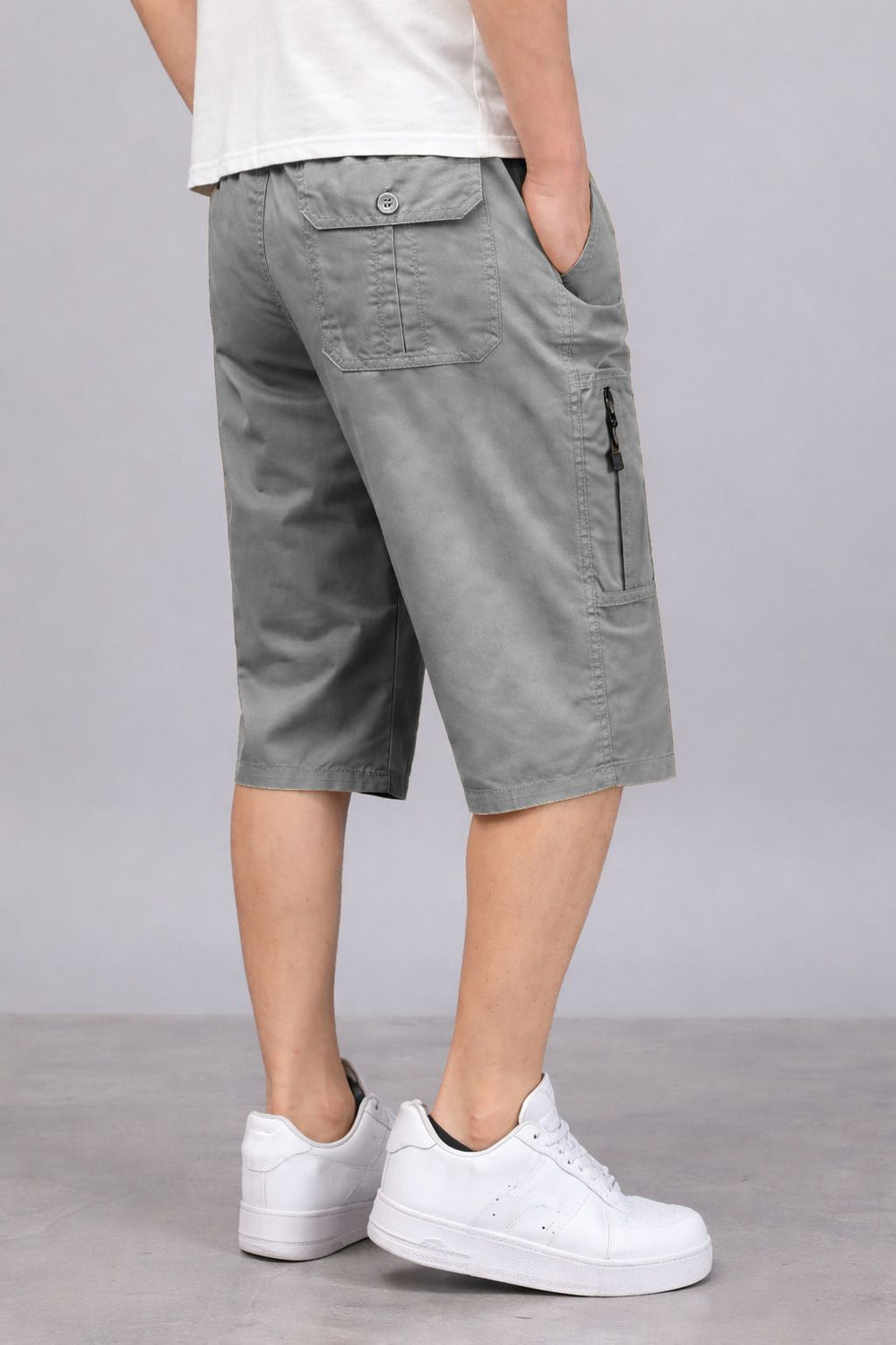 Image of METRONAUT Cargo Zipper Short Solid Men Grey Cargo Shorts