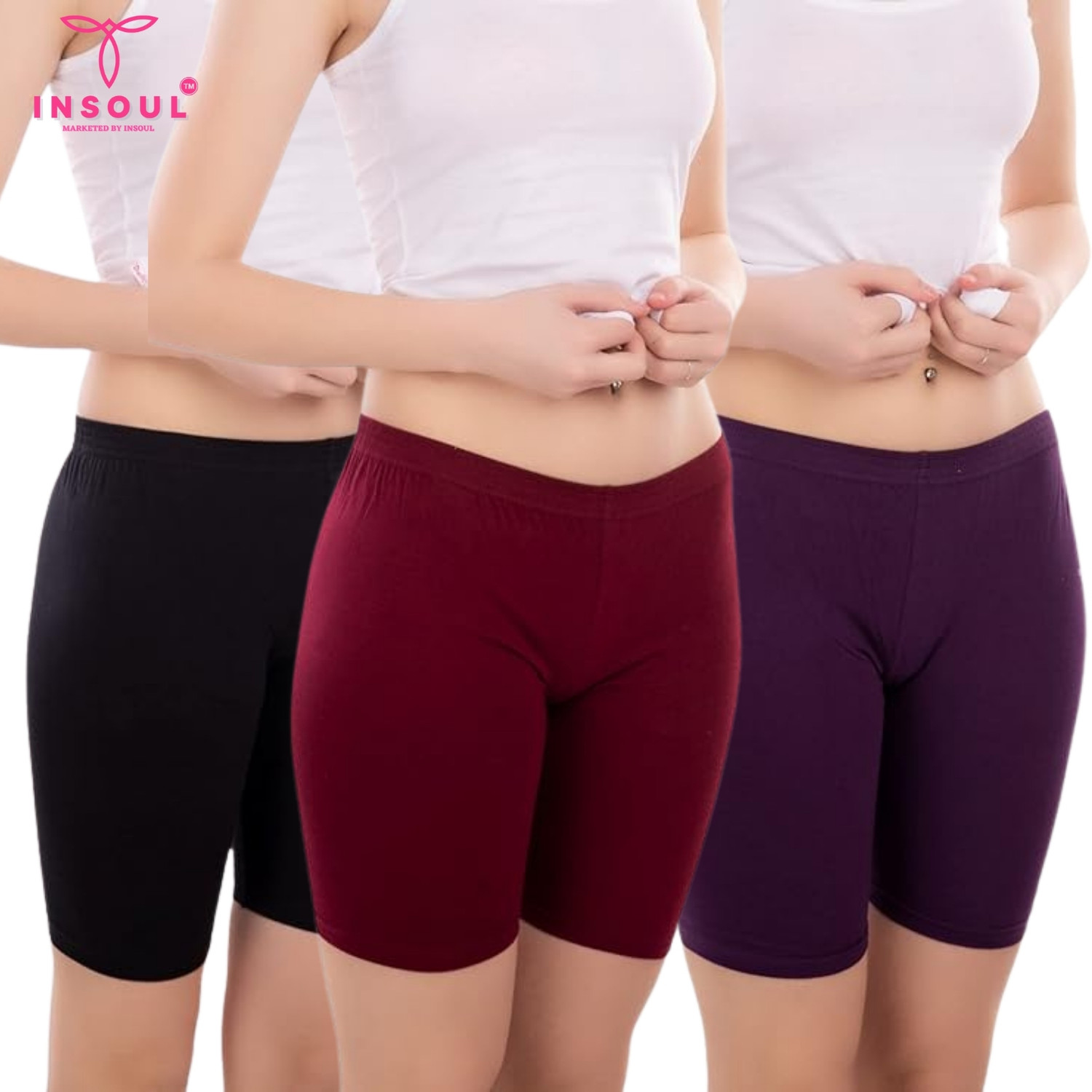 Image of INSOUL Solid Women Maroon, Purple, Black Cycling Shorts