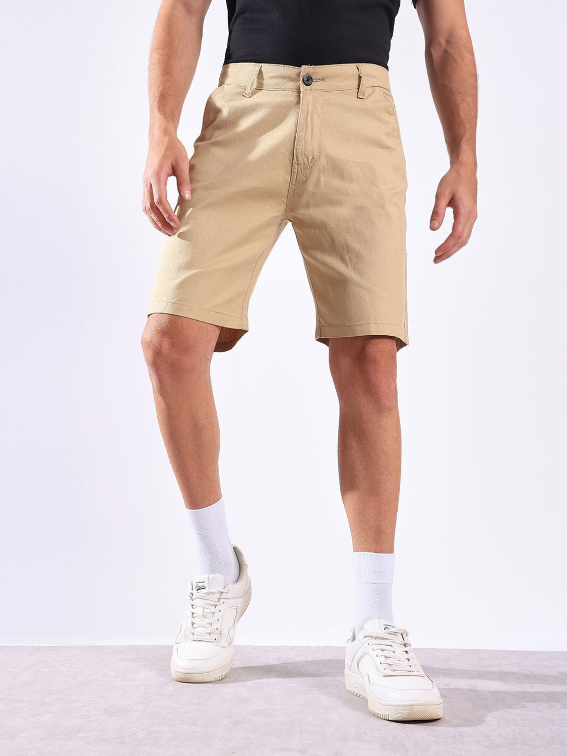 Image of Hence Solid Men Beige Chino Shorts