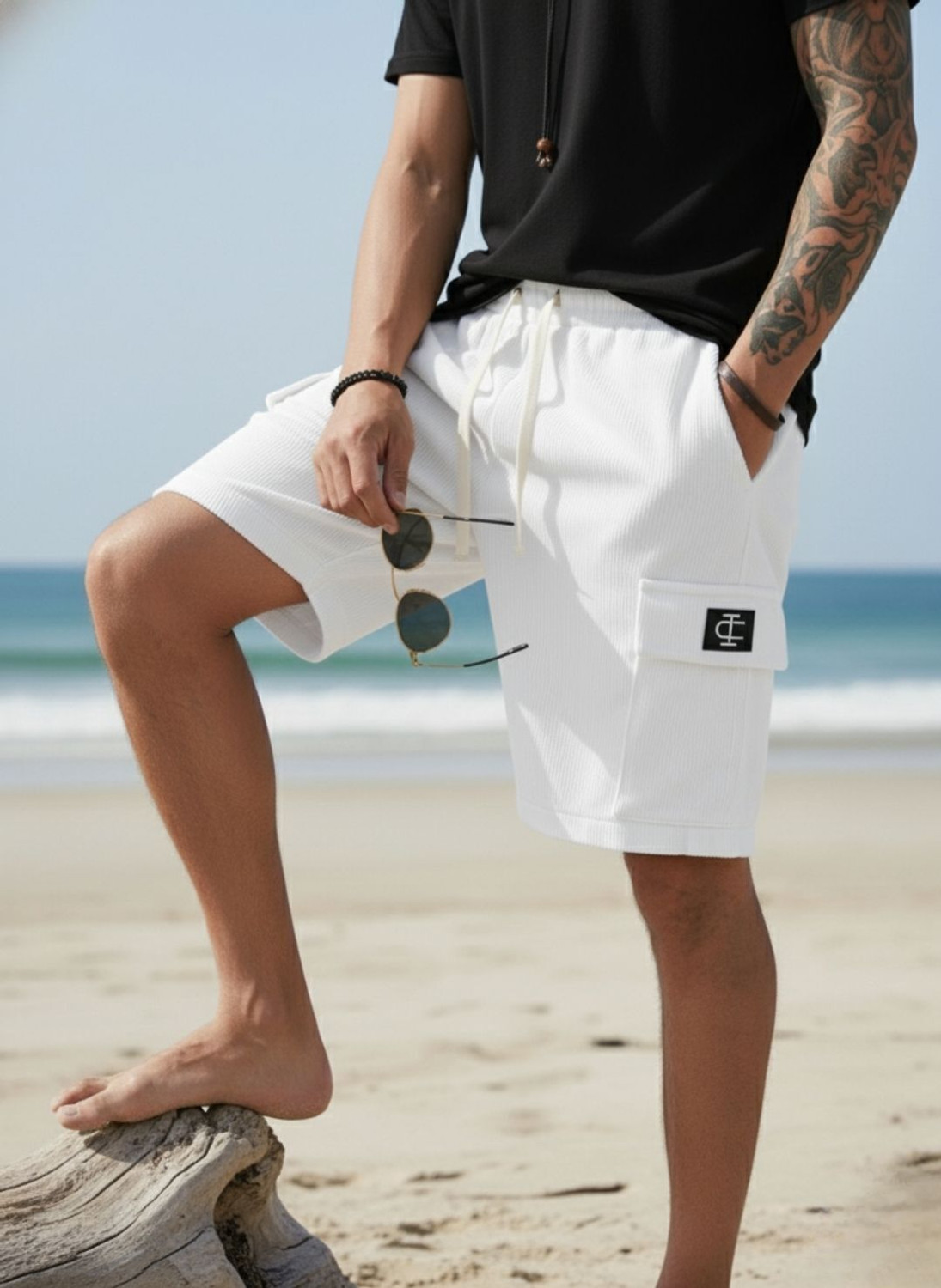 Image of INDICLUB Self Design Men White Cargo Shorts
