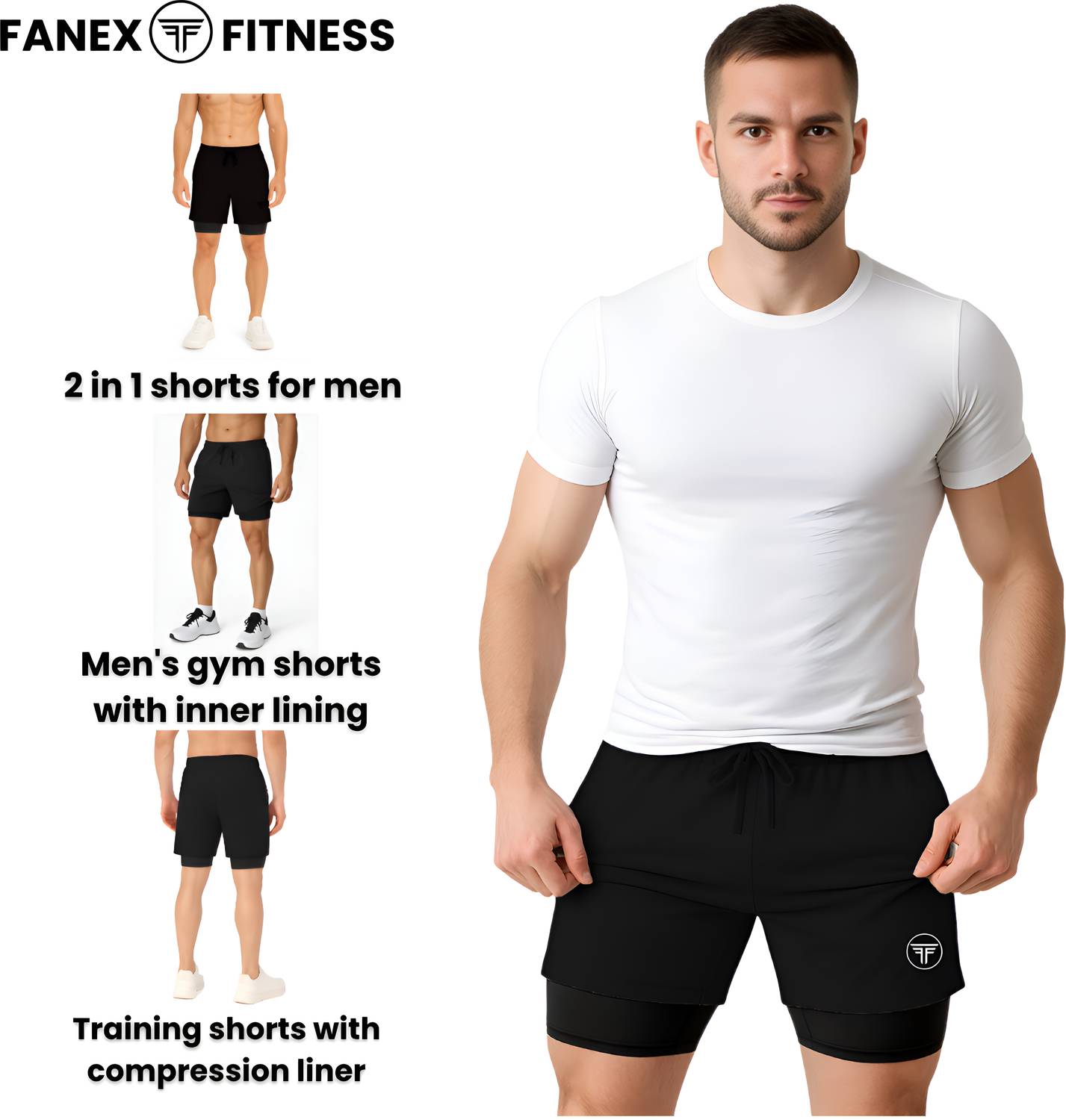 FANEX Men Black Gym Shorts - Image 3