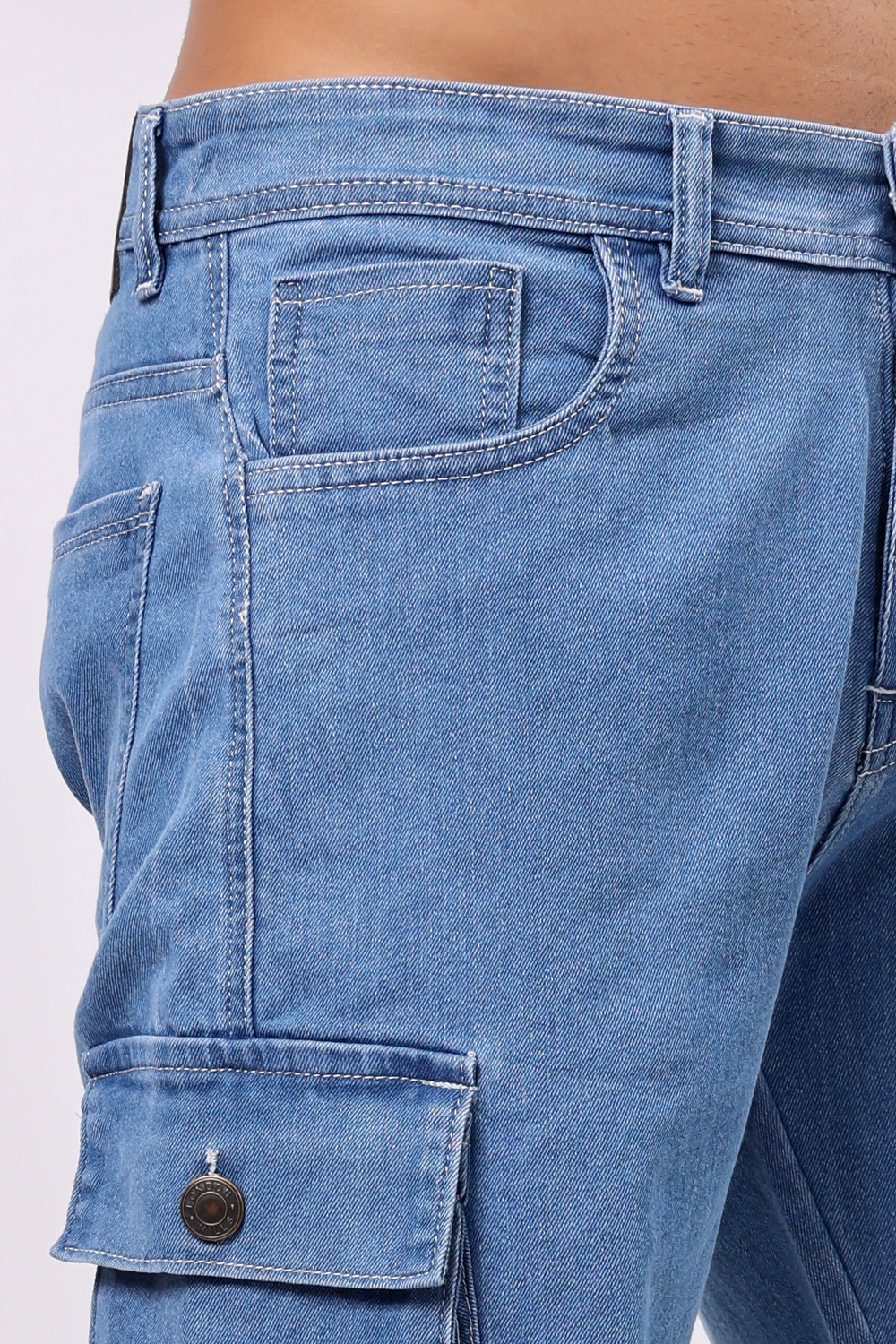Image of Creation By London Hills Solid Men Light Blue Cargo Shorts