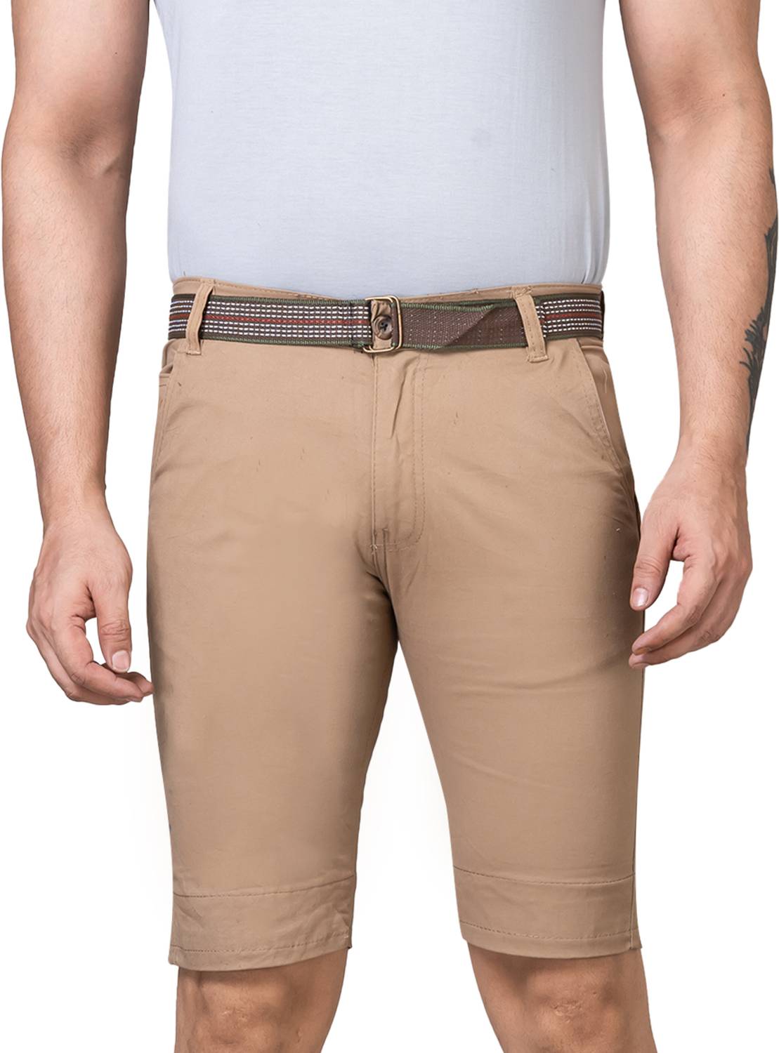 Amaara Self Design Men Beige Chino Shorts