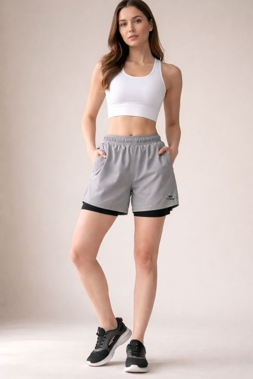 Image of HOUSE OF FUSION Solid Women Grey, Black Gym Shorts, Cycling Shorts, Running Shorts, Sports Shorts, Casual Shorts