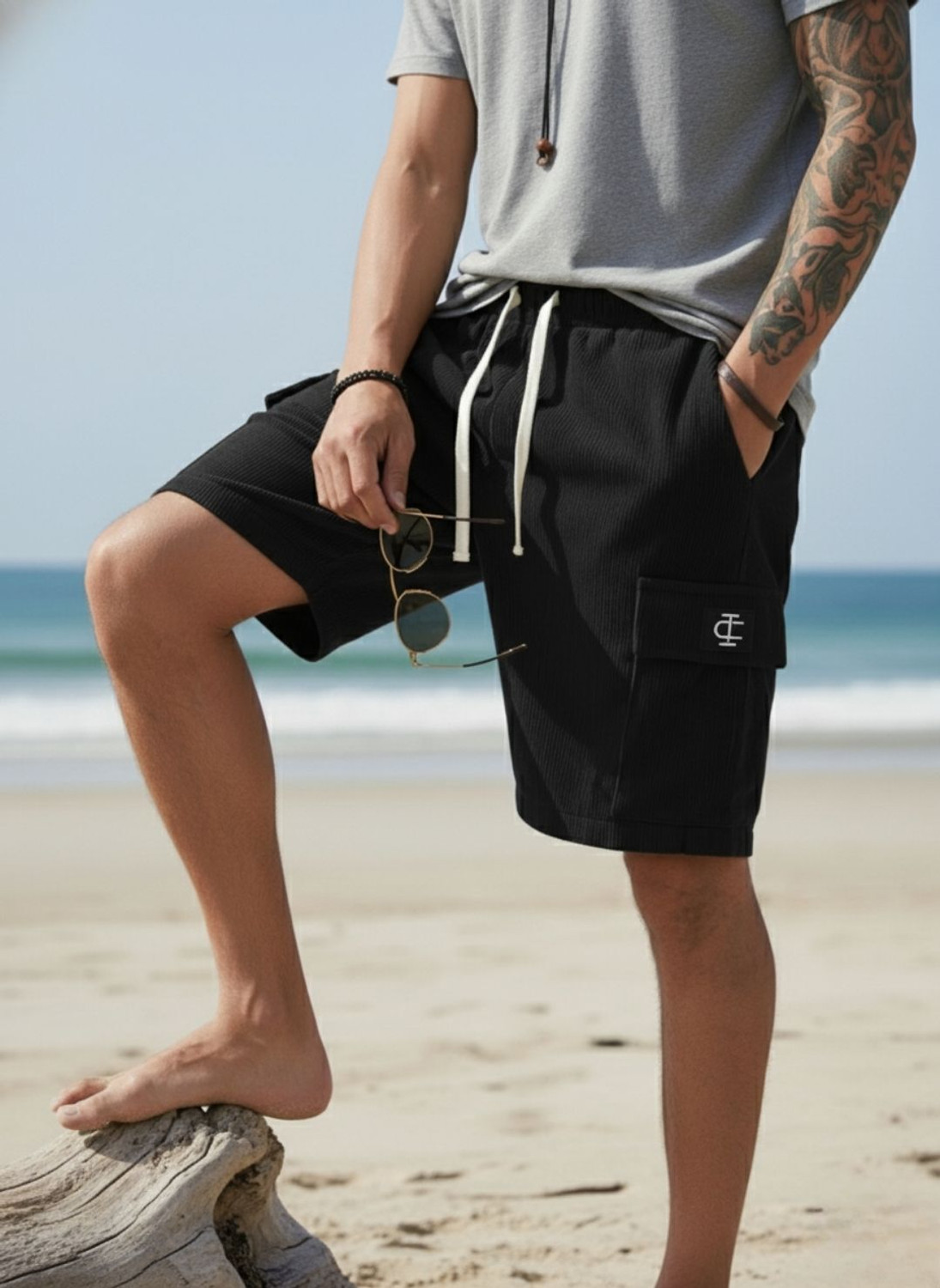 Image of INDICLUB Self Design Men Black Cargo Shorts