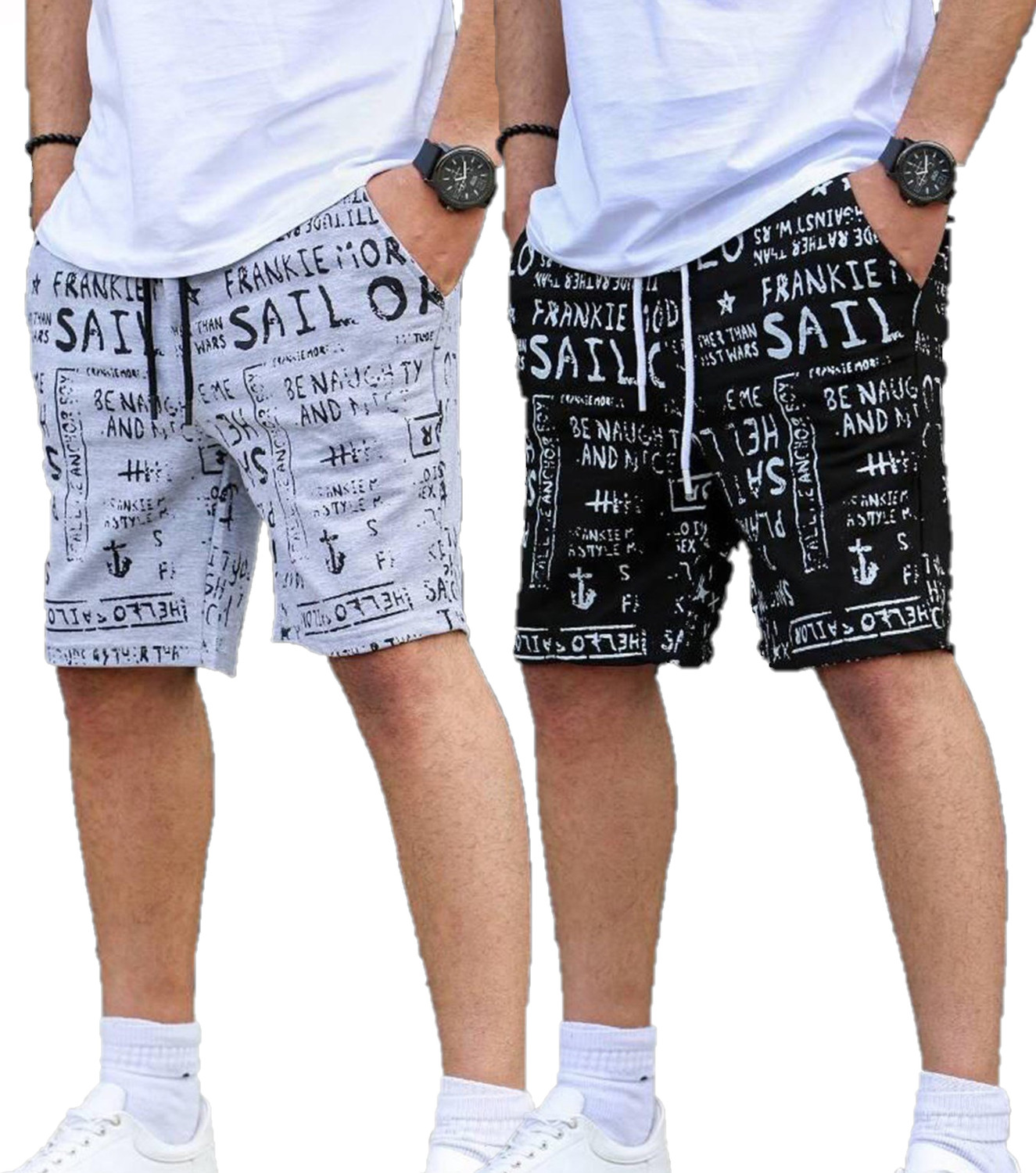 Image of Jungle Berry Graphic Print Men Black, Grey Regular Shorts