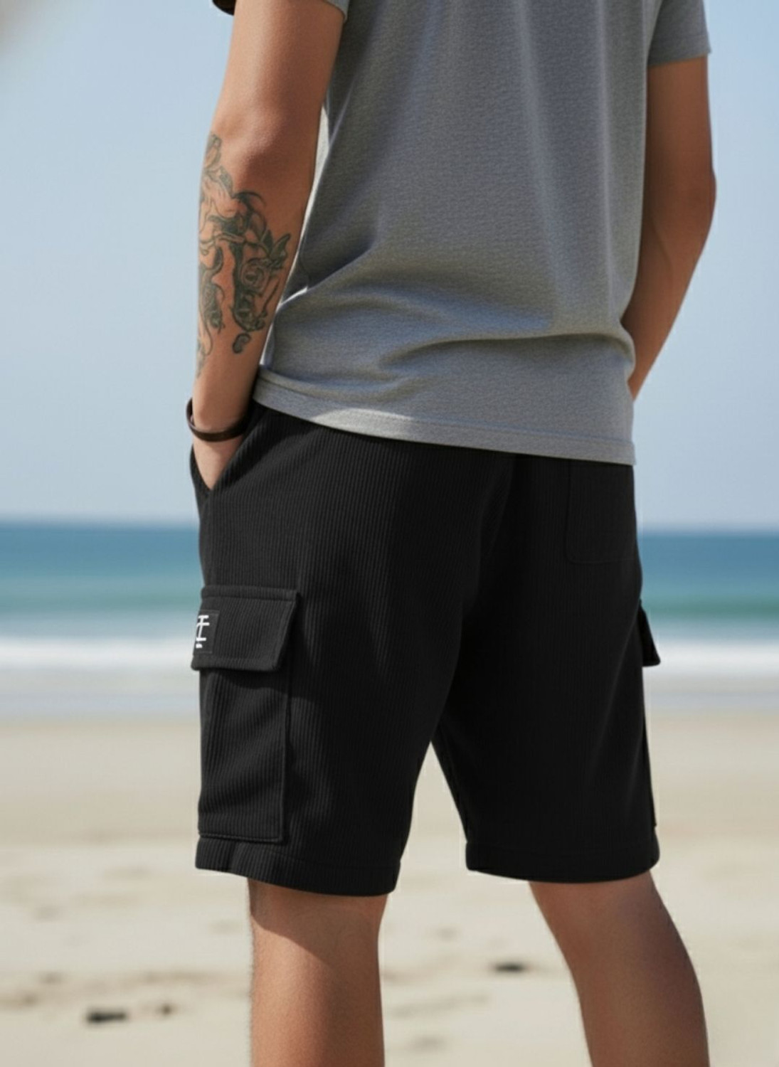 Image of INDICLUB Self Design Men Black Cargo Shorts
