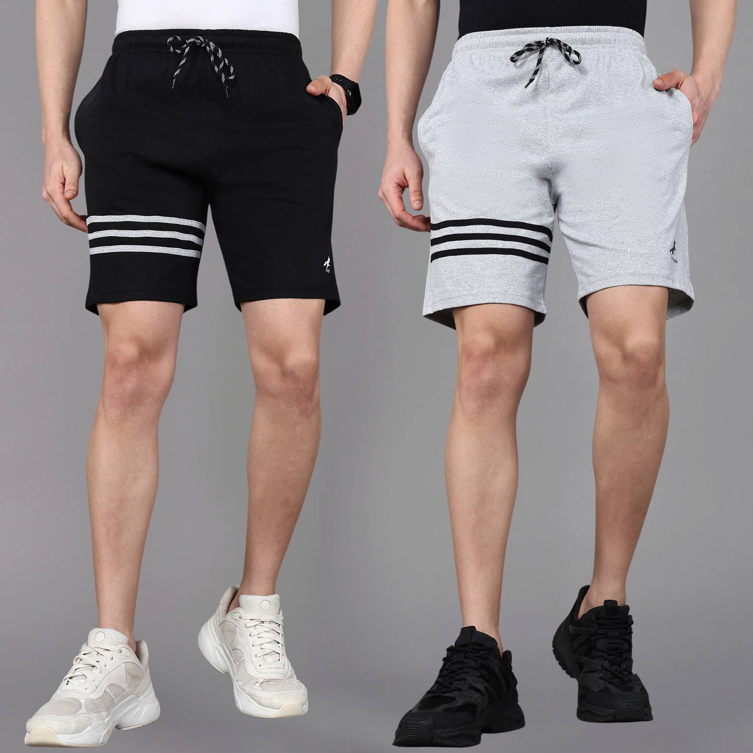 4 SPEED Striped Men Black, Grey Sports Shorts