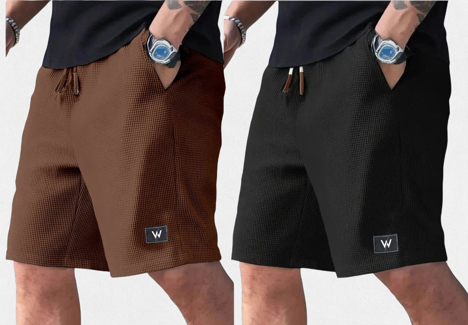 Image of WeReKo Self Design Men Black, Brown Regular Shorts