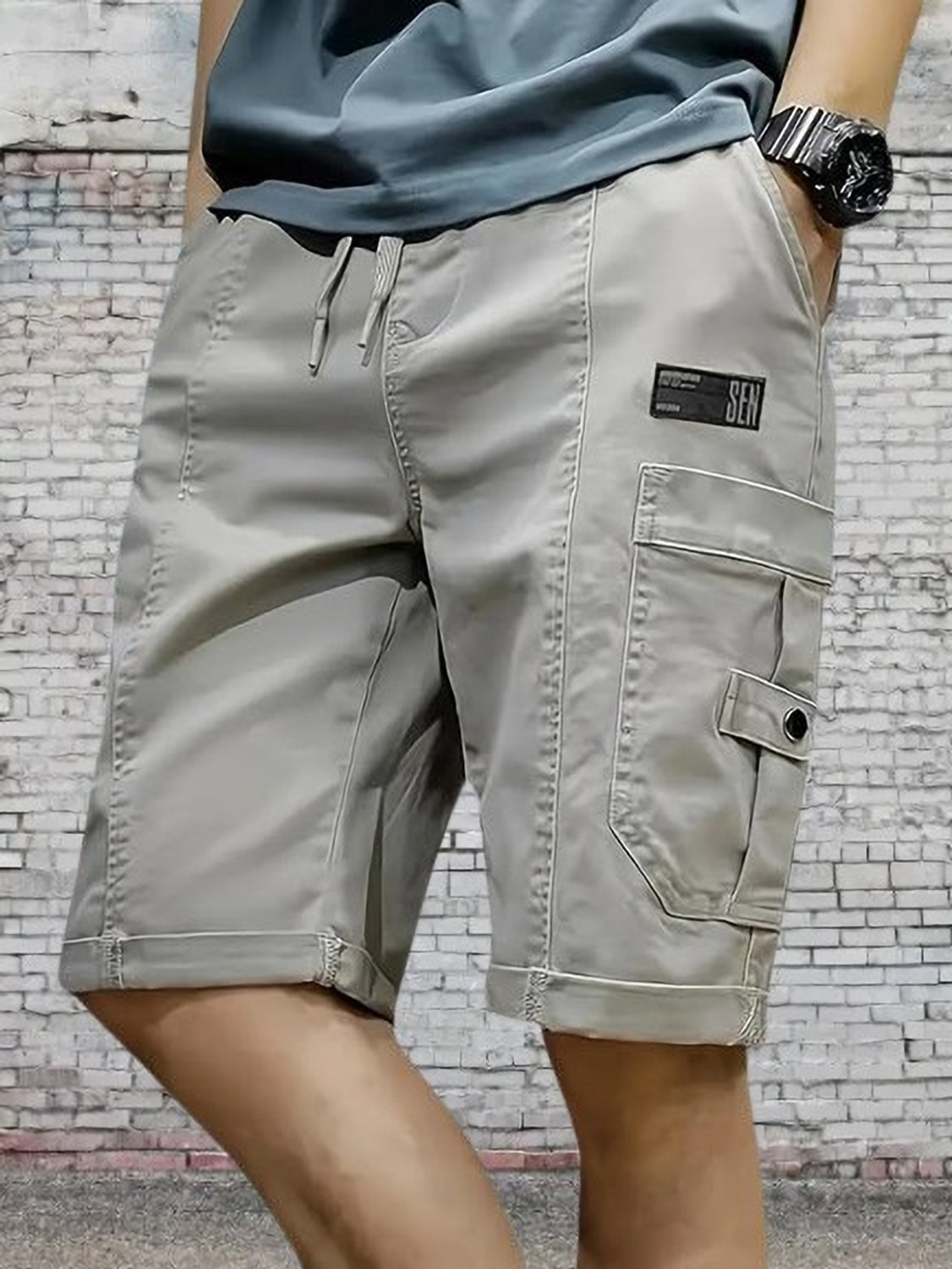 Image of TYRELL Solid Men Grey Cargo Shorts