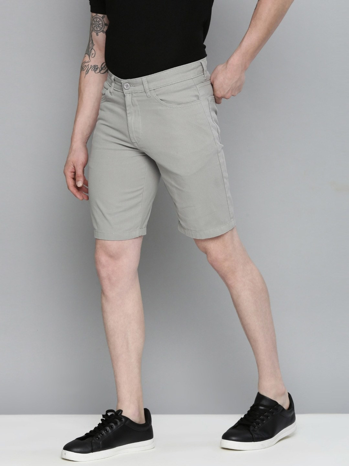 Image of The Indian Garage Co. Solid Men Grey Chino Shorts