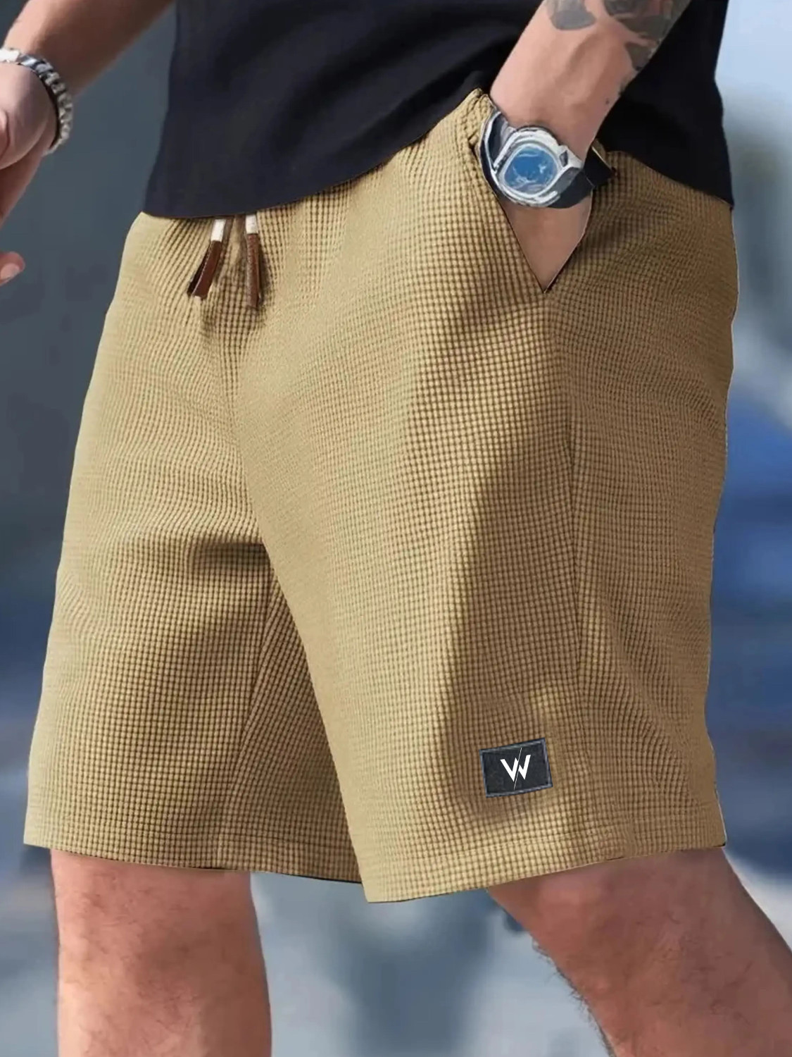 Image of WeReKo Self Design Men Khaki Regular Shorts