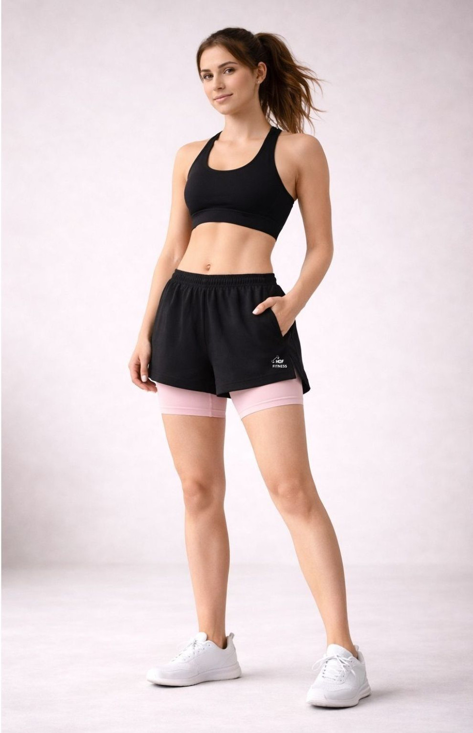 HOUSE OF FUSION Solid Women Black, Pink Gym Shorts