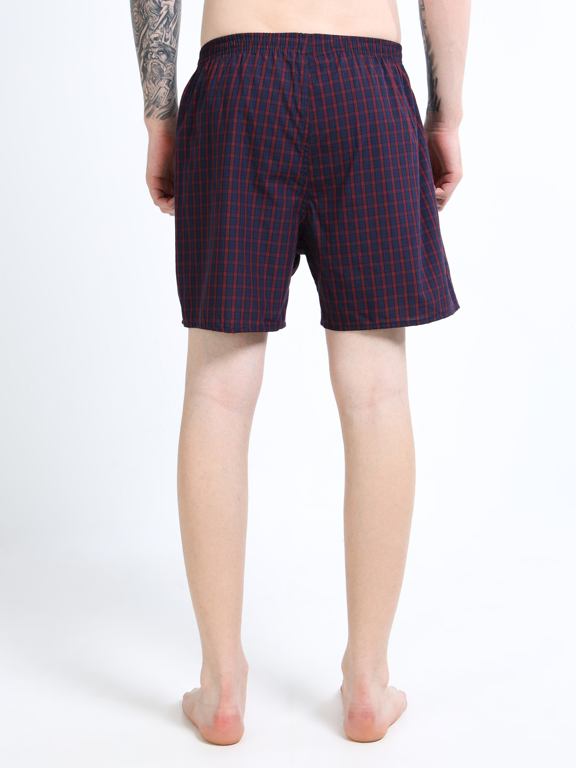 Image of String Checkered Men Maroon, Dark Blue Boxer Shorts