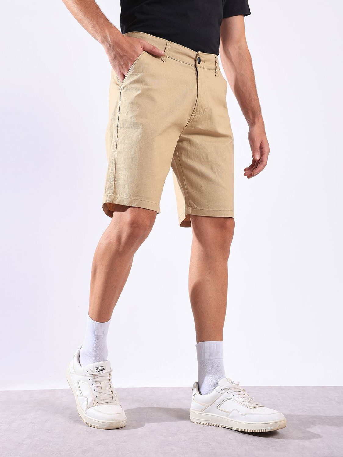Image of Hence Solid Men Beige Chino Shorts