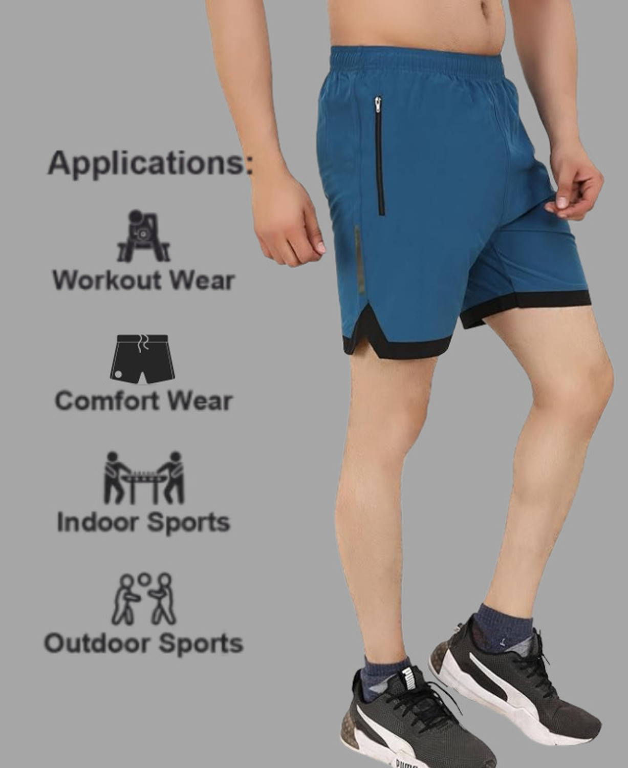 Image of jaxcion Solid Men Black, Light Blue Regular Shorts, Running Shorts, Gym Shorts, Cycling Shorts, Sports Shorts