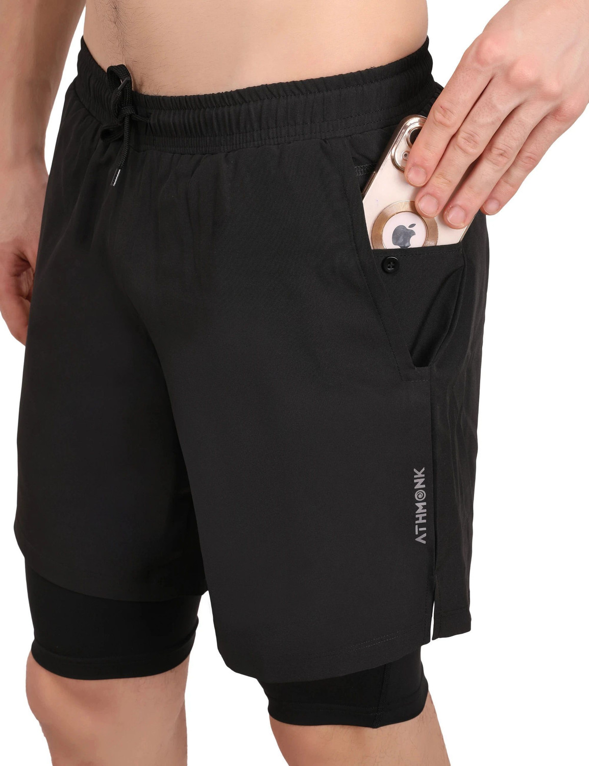 Image of Athmonk Printed Men Black Running Shorts