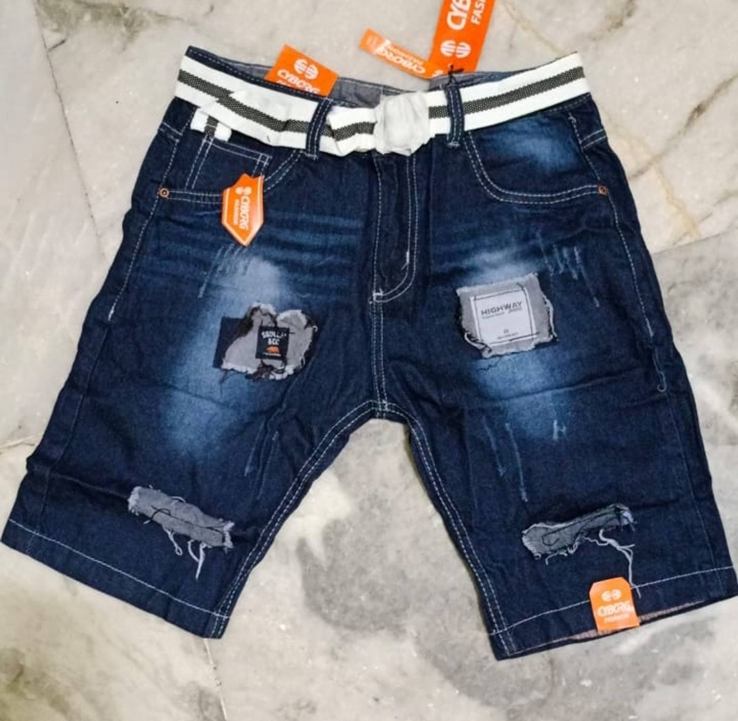 Joshua Distressed Blue Denim Shorts - Image 1