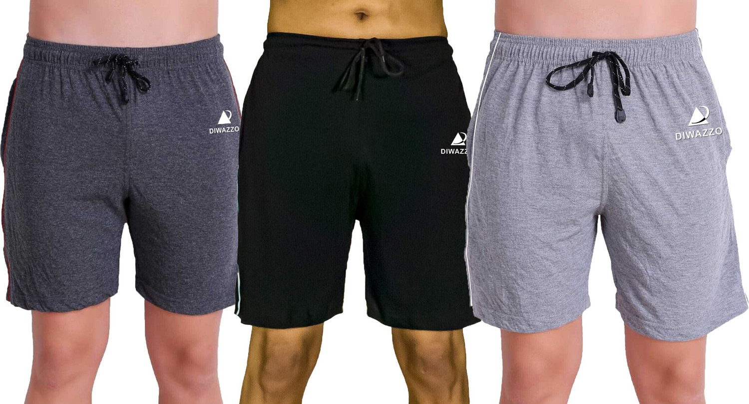 Image of Diwazzo Printed Men Grey, Black, Silver Regular Shorts