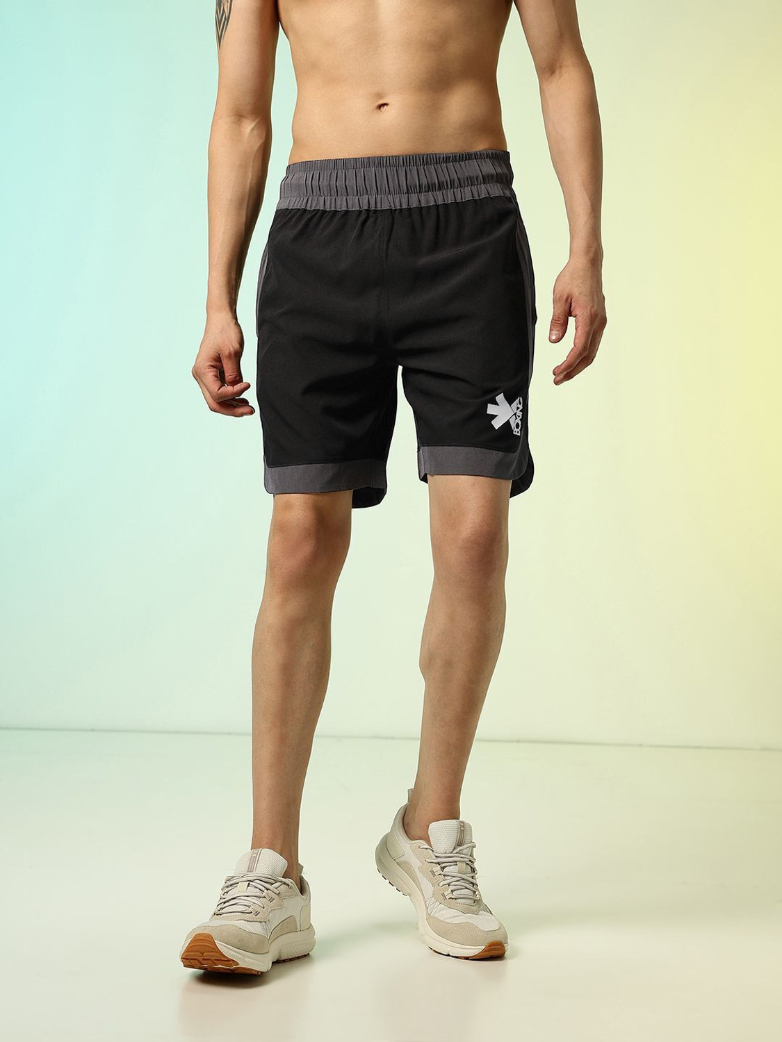 Image of HRX by Hrithik Roshan Striped Men Grey, Black Sports Shorts