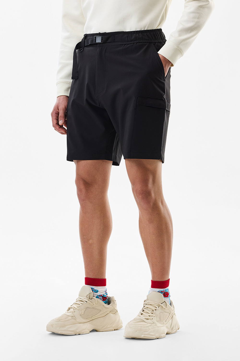Image of Snitch Self Design Men Denim Black Denim Shorts