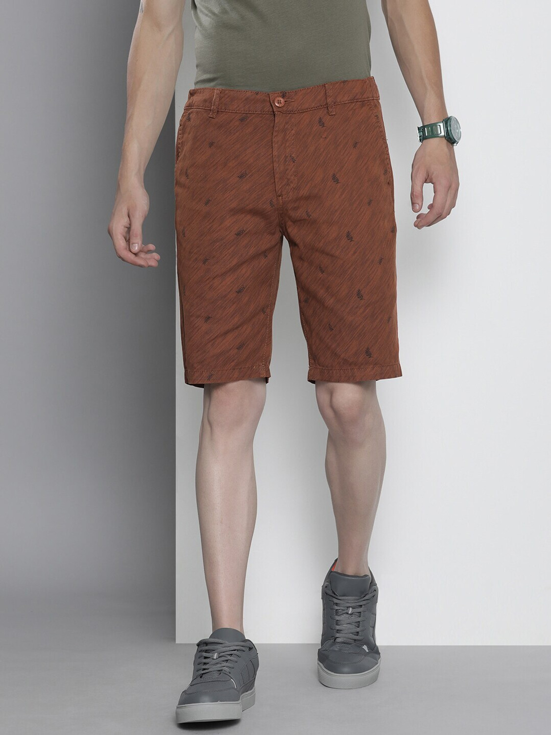Image of The Indian Garage Co. Printed Men Brown Chino Shorts