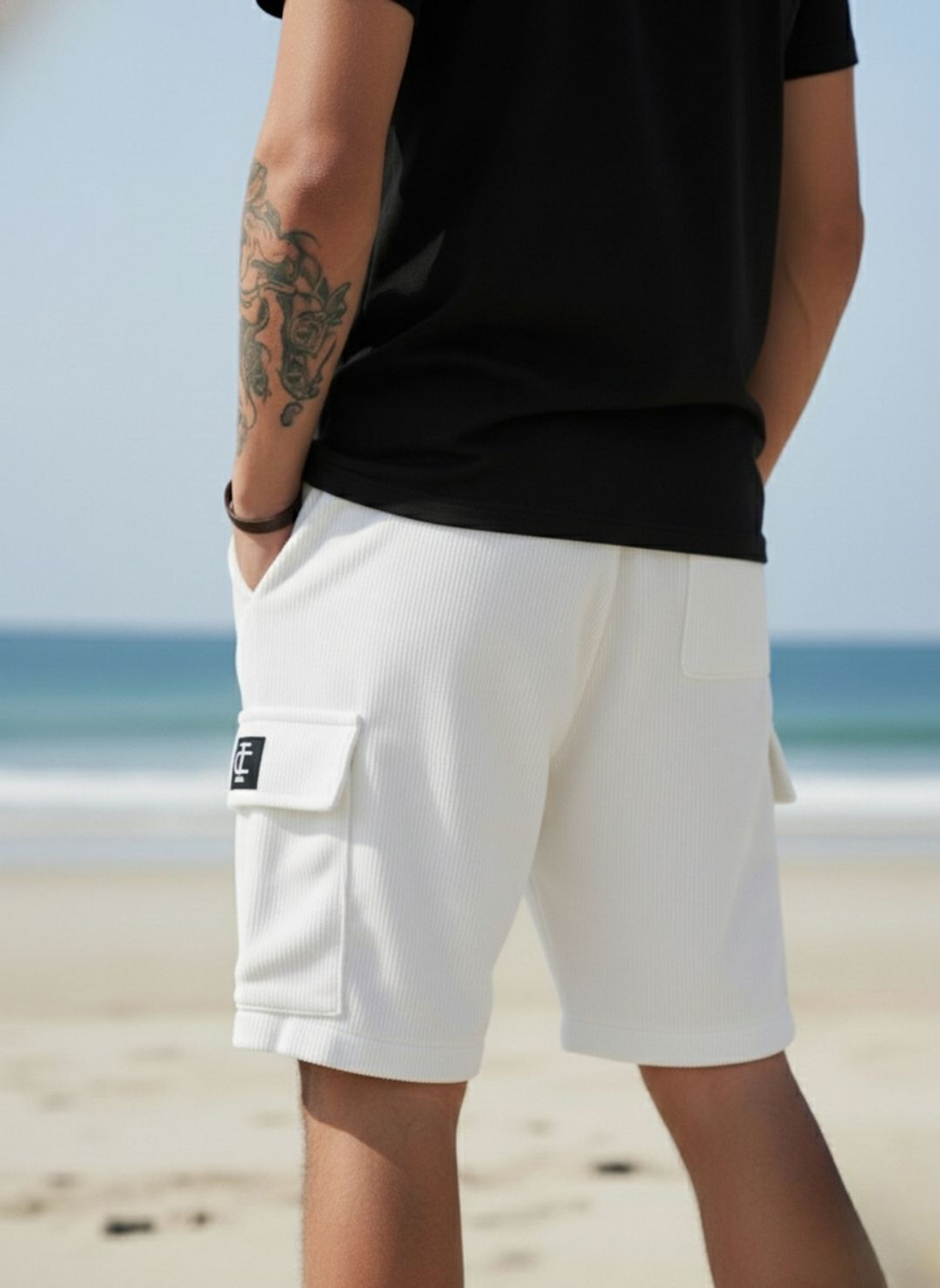 Image of INDICLUB Self Design Men White Cargo Shorts